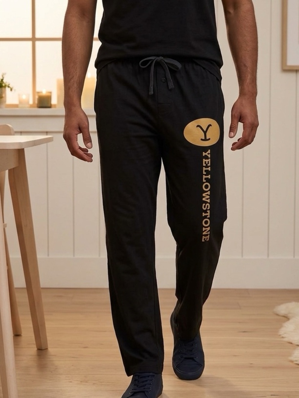 NWOT Unisex Black Graphic Lounge Pajama Pants “Yellowstone” Drawstring - Large